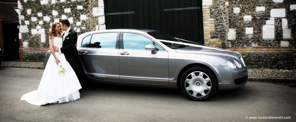 Luxury wedding car decorated with a simple