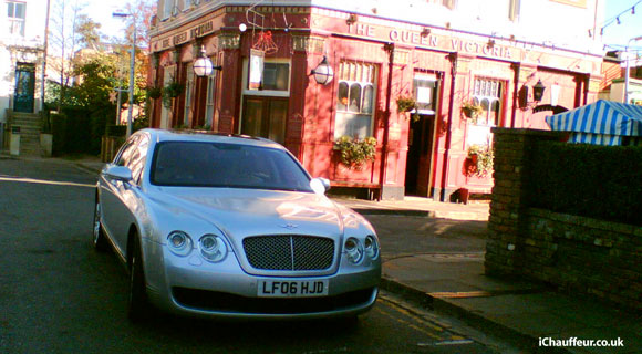 Bentley chauffeur car outside the Queen Vic on the Eastenders set Eastenders Chauffeur