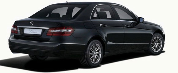 Rear view of Mercedes E Class chauffeur car