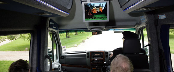 DVD screens on mini bus