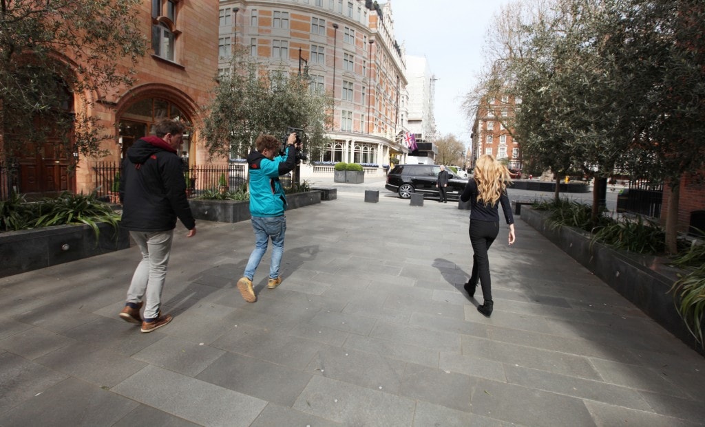 Filming in London with Range Rover in background