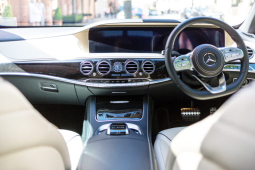 Cream interior of Mercedes S-Class chauffeur car