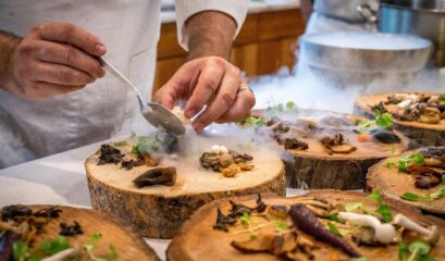 Chef preparing food in restaurant