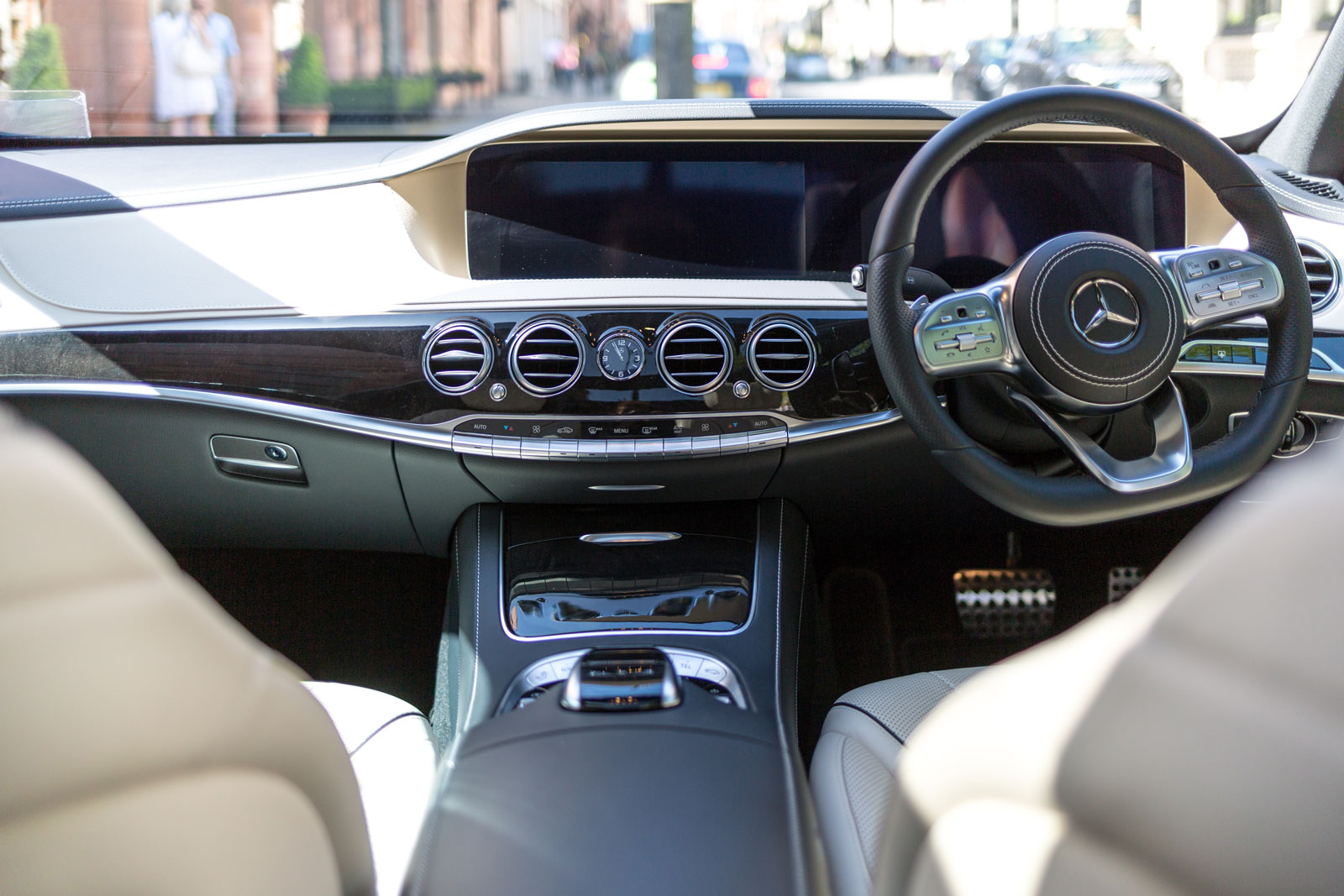 Interior of S-Class Mercedes with cream leather.