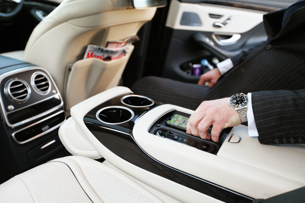 Interior shot of passenger in an s-class mercedes