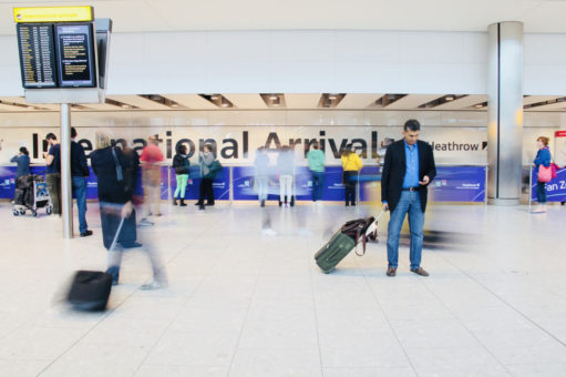 Commercial flight arrival at Heathrow airport