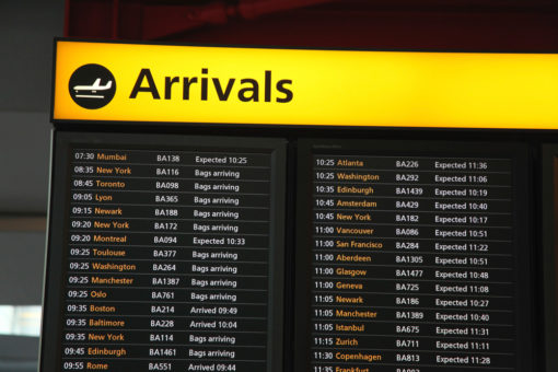 Arrivals noticeboard at Heathrow Airport
