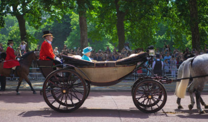 Queen Elizabeth II driving on a horse carriage, The Mall, London