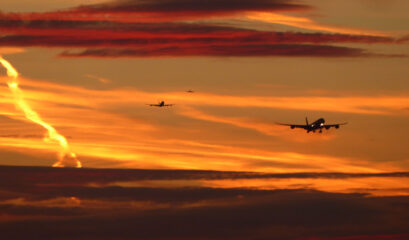 LHR Heathrow Airport London aircraft arriving at sunrise
