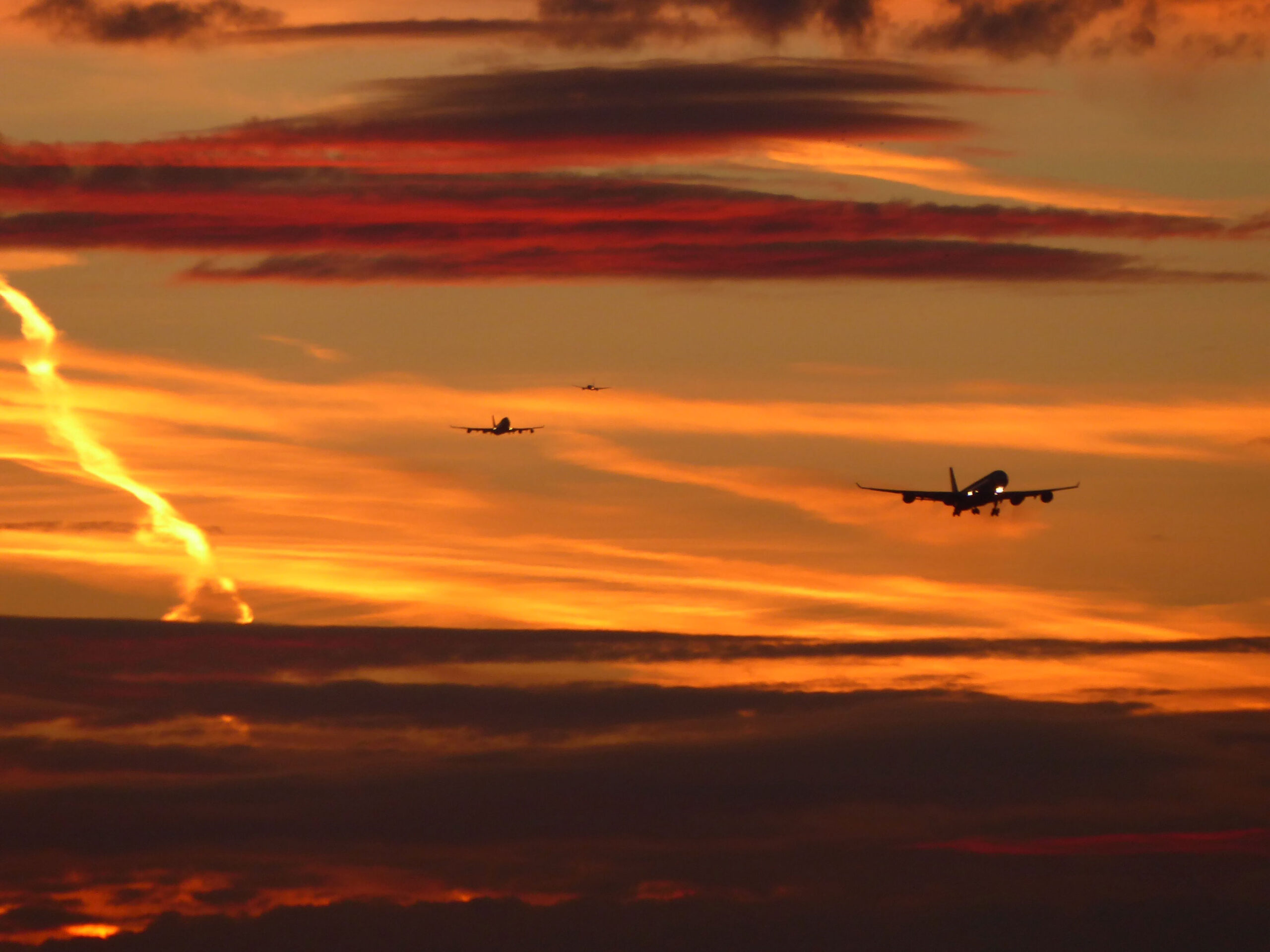 LHR Heathrow Airport London aircraft arriving at sunrise