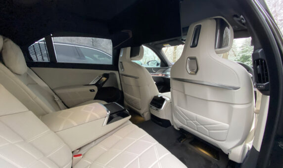 Interior of BMW i7 chauffeur-driven car