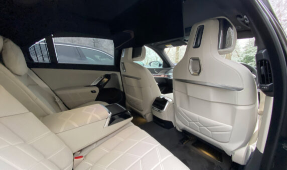 Interior of BMW i7 chauffeur-driven car