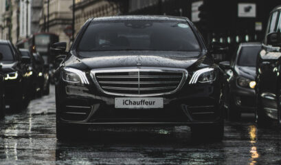 Black Mercedes S-Class with private hire driver in London
