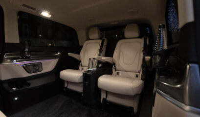 Chauffeur-driven Mercedes V-Class interior at night